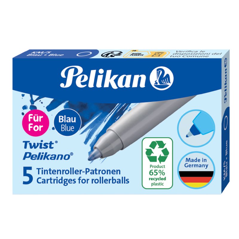 Pelikan cartouches de roller éco Pelikano/Twist, effaçables, bleu, 5 pièces