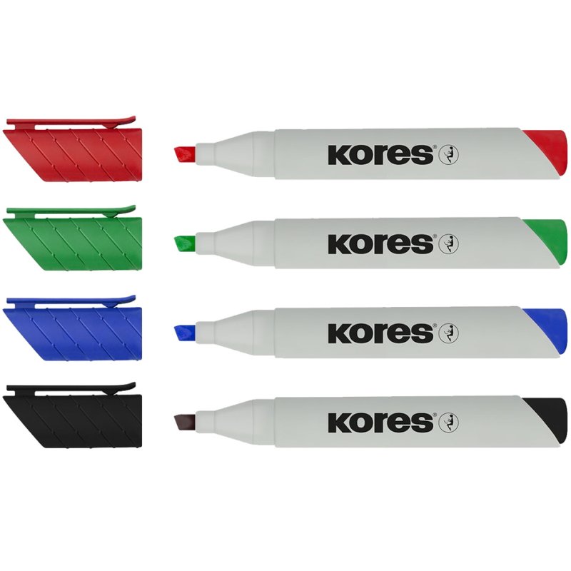 Kores marqueurs tableau blanc ECO XW1, pointe ronde 3 mm, 4 couleurs, lot de 4 pièces
