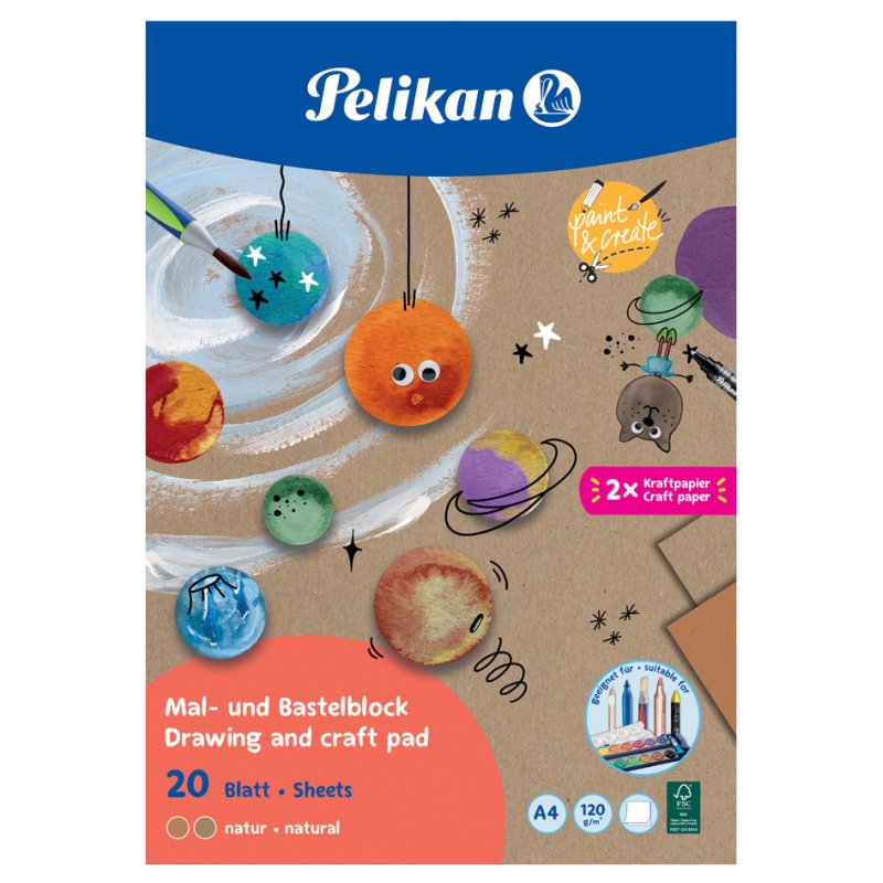 Pelikan bloc de dessin et bloc de loisirs créatifs nature, A4, 2 teintes naturelles, 20 feuilles