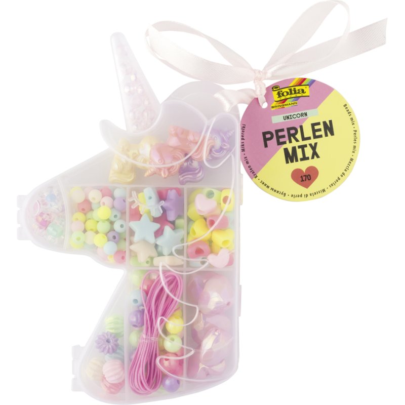 folia kralenmix Unicorn, 170 stuks, kunststof box, eenhoorn design