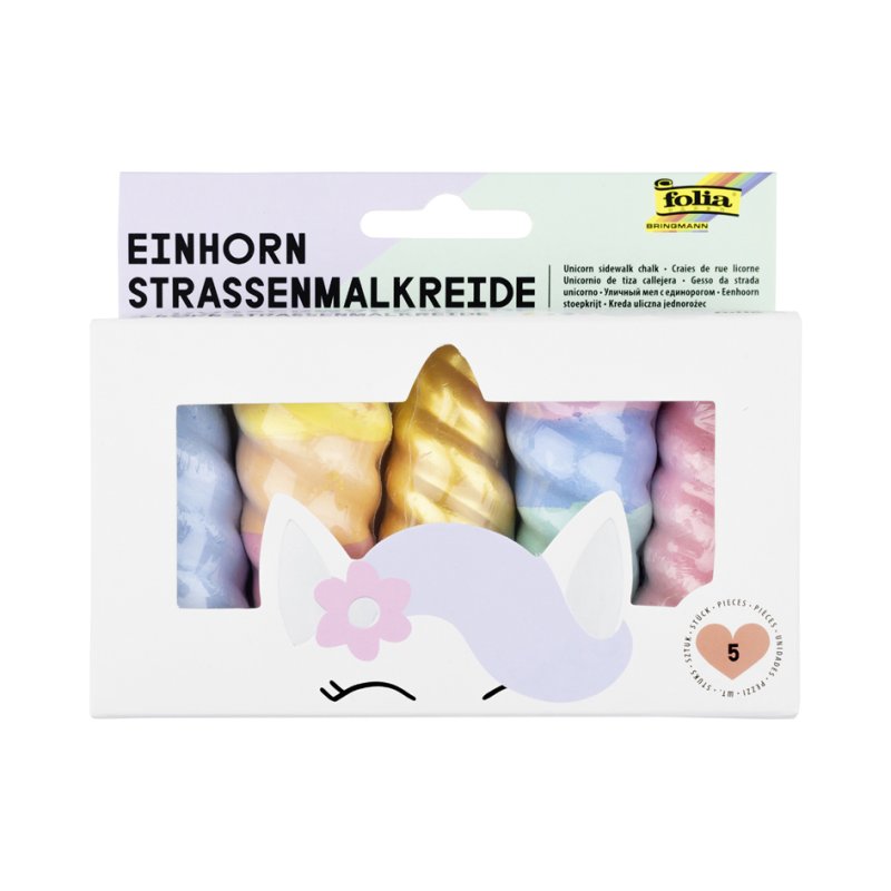 folia stoepkrijt eenhoorn, kleurrijk gesorteerd, 5 stuks
