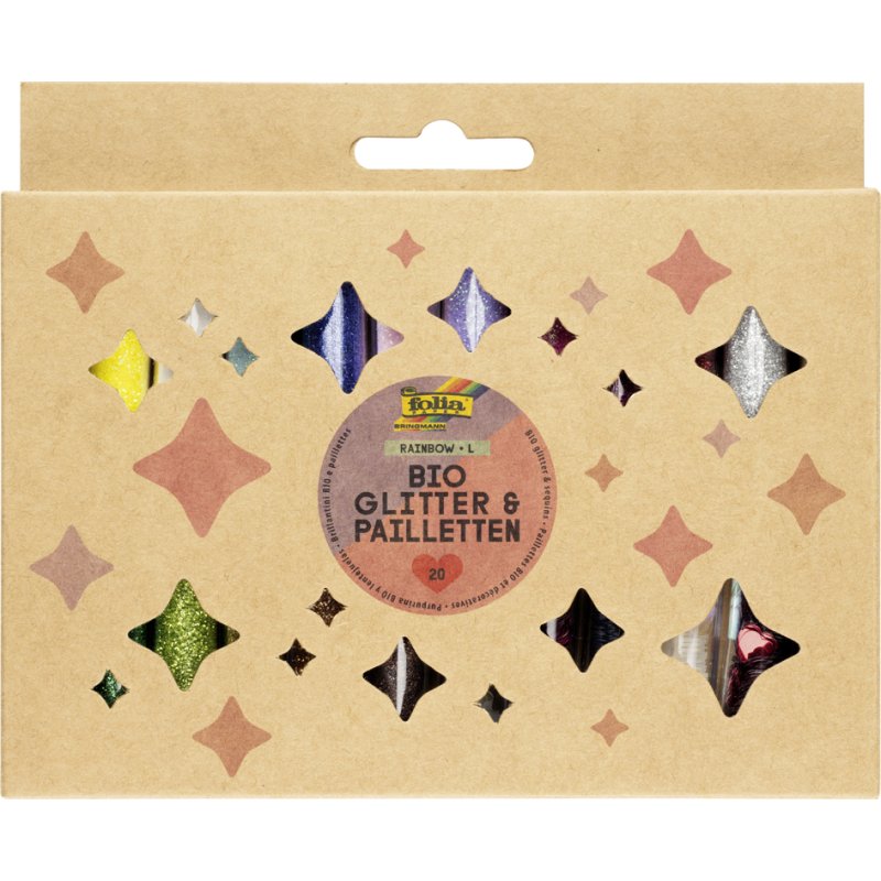 folia Bio Glitter en Pailletten Set Rainbow L, 15 kleuren, 20-delig