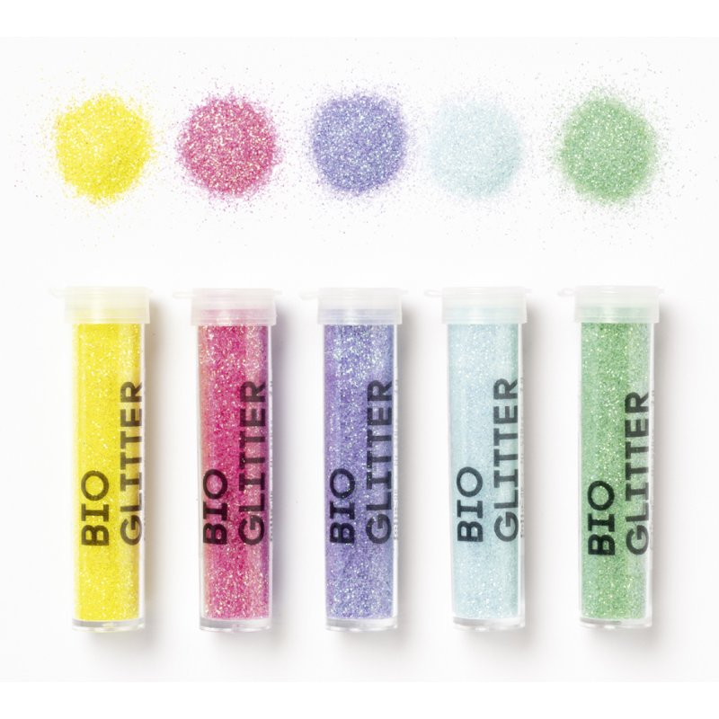 folia BIO glitter mix Rainbow, 5 tubes à 7g, geel/roze/lila/lichtblauw/groen