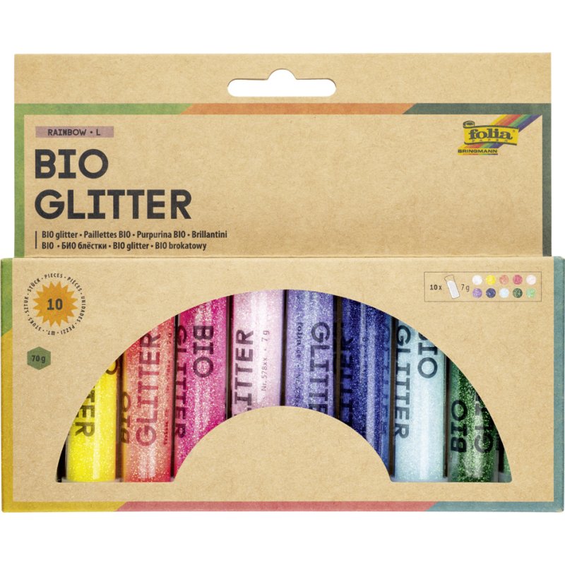 folia BIO glitter mix Rainbow, 5 tubes à 7g, geel/roze/lila/lichtblauw/groen