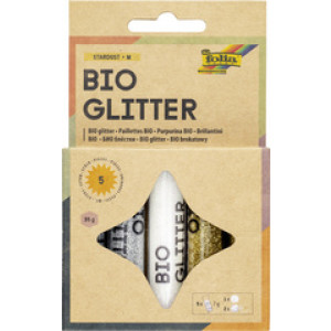 folia BIO Glitter Mix Stardust, biologisch afbreekbaar, wit/zilver/goud, 5 tubes à 7 g