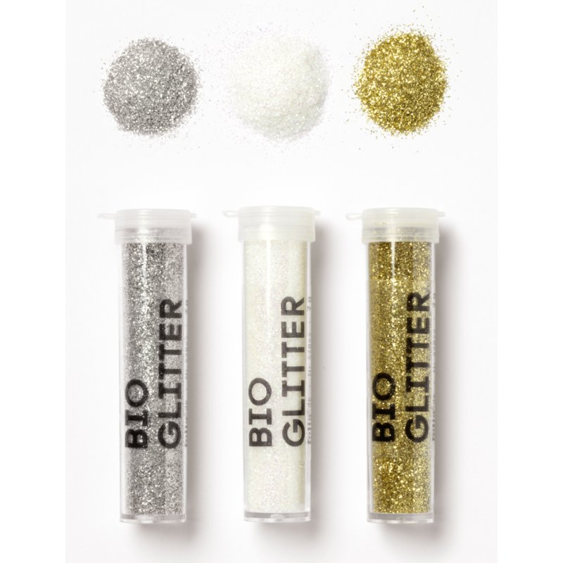 folia BIO Glitter Mix Stardust, biologisch afbreekbaar, wit/zilver/goud, 5 tubes à 7 g