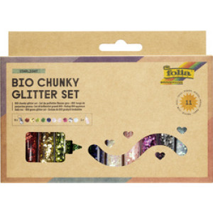folia bio chunky glitter set Starlight, 10 kleuren, met lijm 90 g