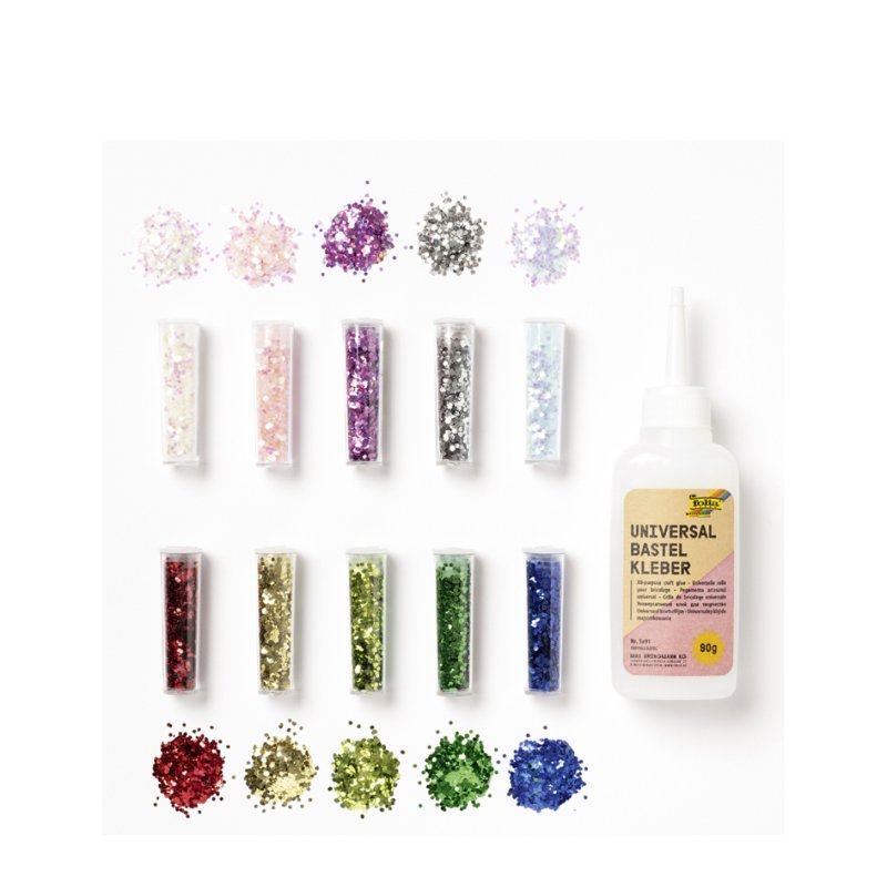 folia bio chunky glitter set Starlight, 10 kleuren, met lijm 90 g