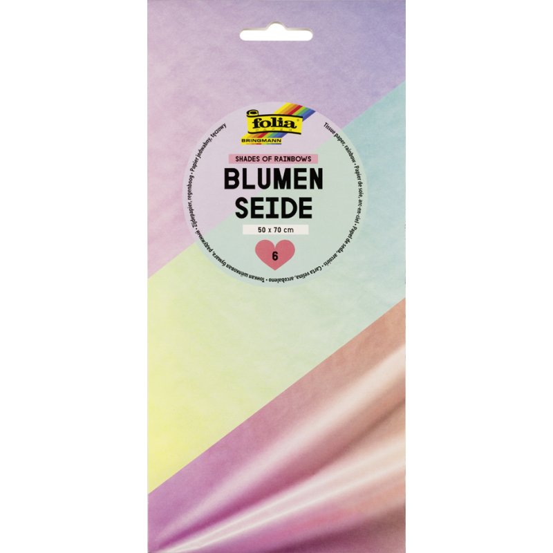 folia zijdepapier regenboogverloop, 500×700 mm, 20 g/m², 6 vellen