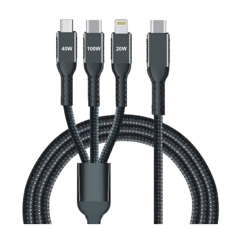 IWH Câble de charge 3-en-1 USB-A vers Lightning + Micro USB + USB-C, noir, 1,20 m