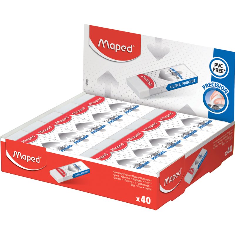 Maped Gomme Plastique Précision, blanc, 40 pièces