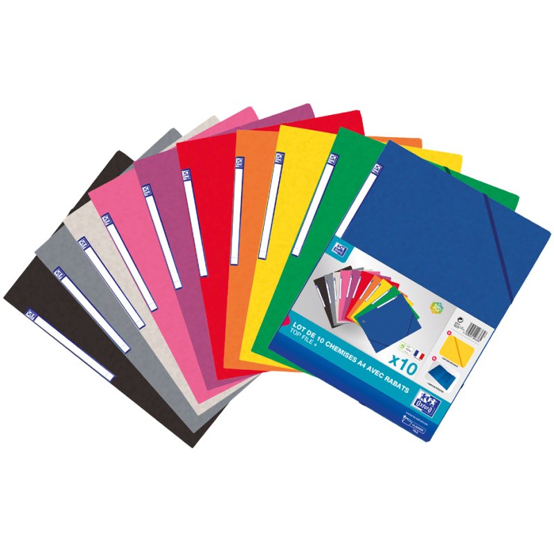 Oxford chemises à élastiques Top File+, A4, carton 390 g/m², 10 pièces