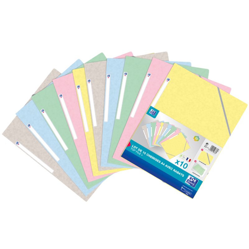 Oxford chemises à élastiques Top File+, A4, carton 390 g/m², 10 pièces