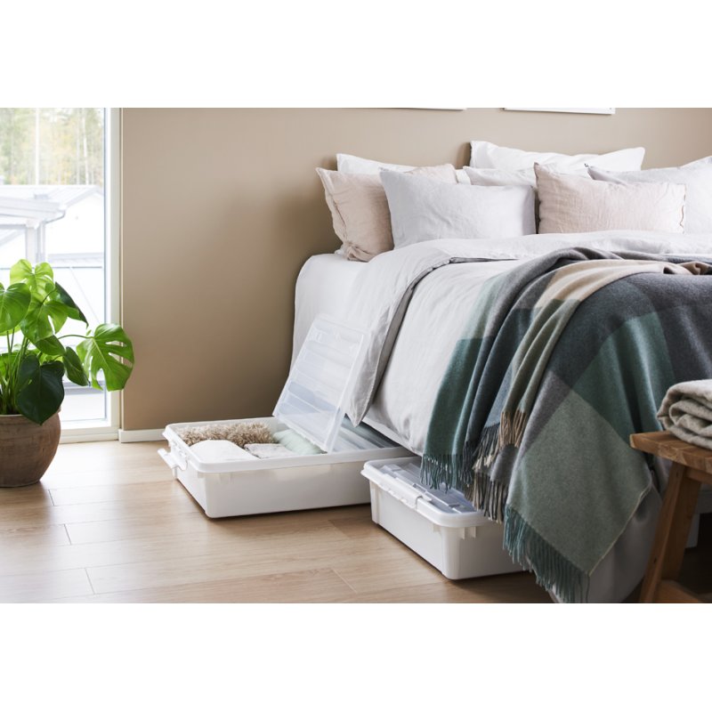 smartstore boîte de rangement Bedroller, 60 litres, avec roulettes, blanc/transparent