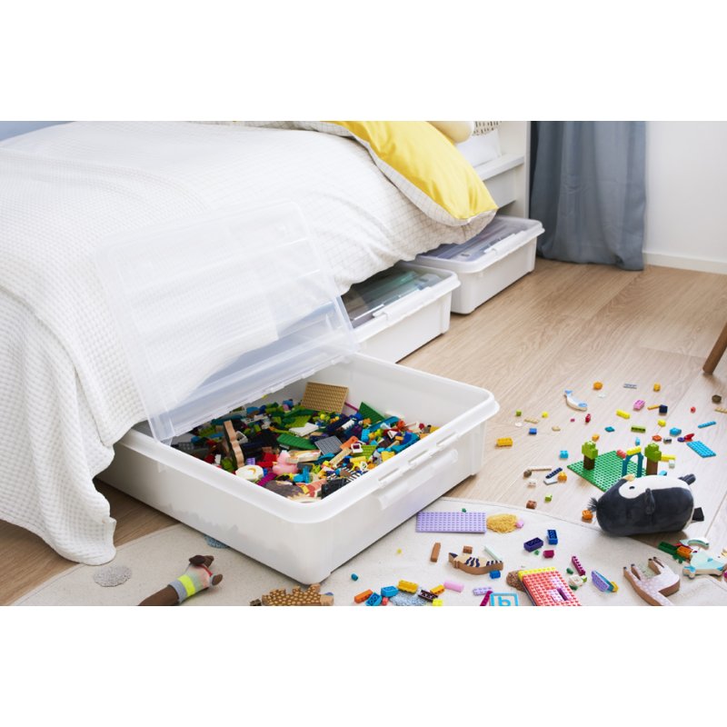 smartstore boîte de rangement Bedroller, 60 litres, avec roulettes, blanc/transparent