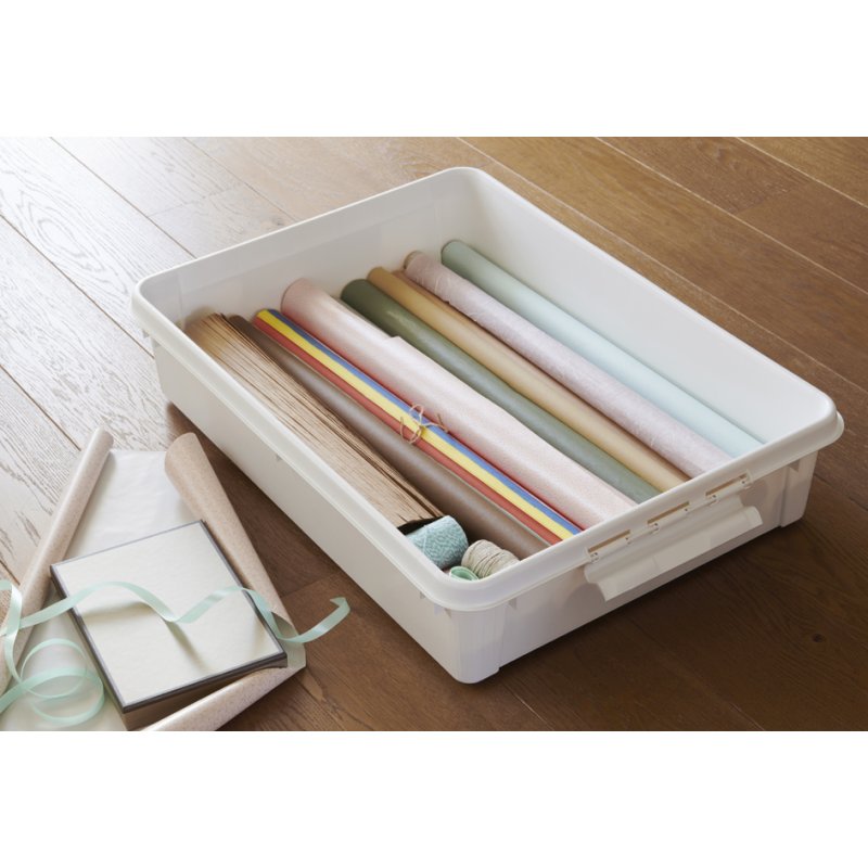smartstore boîte de rangement Bedroller, 60 litres, avec roulettes, blanc/transparent