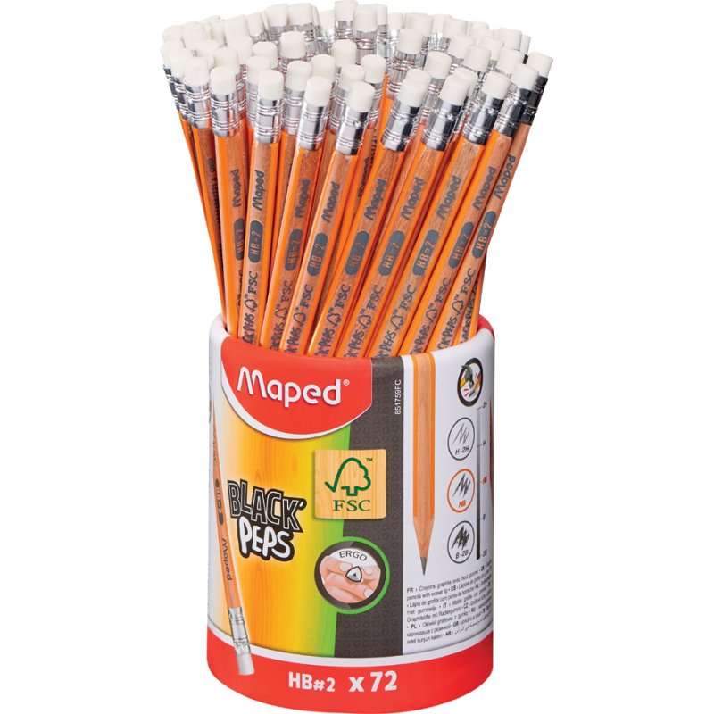 Maped Black'Peps pencils, triangular, HB, 72 pieces