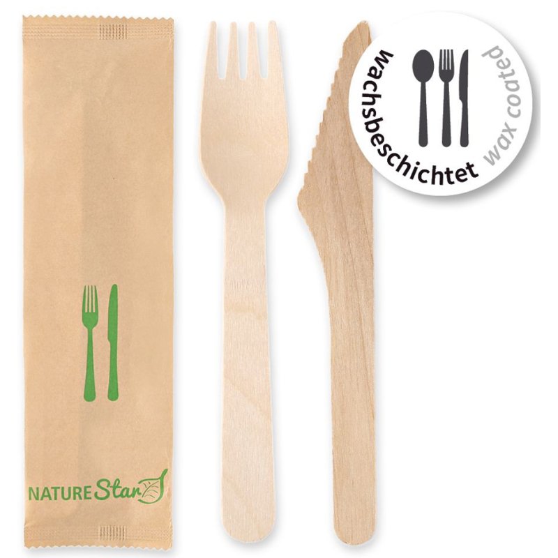 NATURE Star cutlery set Simple, natural, birchwood, 2-piece, 50 pieces