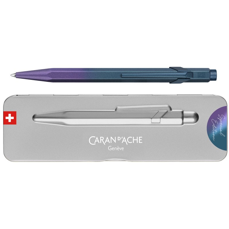 CARAN D'ACHE stylo à bille 849, bleu tempête, mécanisme à pression, aluminium