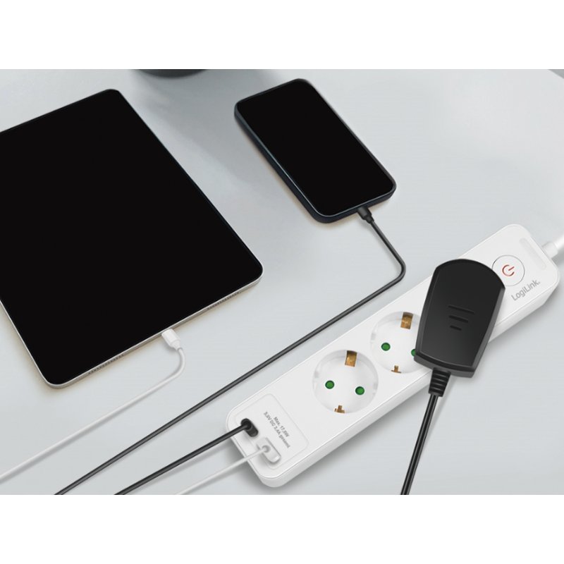 LogiLink 3-way power strip, 2x USB, white, switch