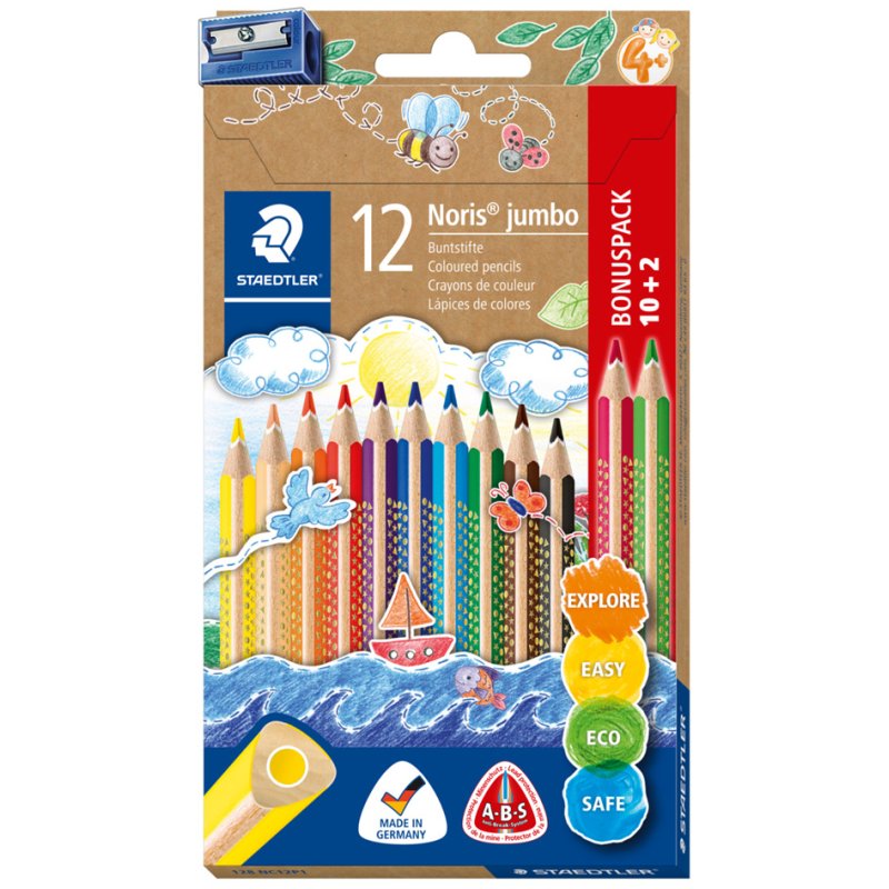 STAEDTLER Noris jumbo crayons de couleur, triangulaires, 4,0 mm, 12 pièces