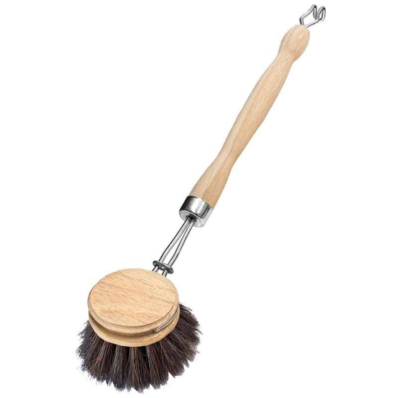 Peggy Perfect brosse à vaisselle bois rond, naturel/noir, crin de cheval, tête interchangeable, 250 mm