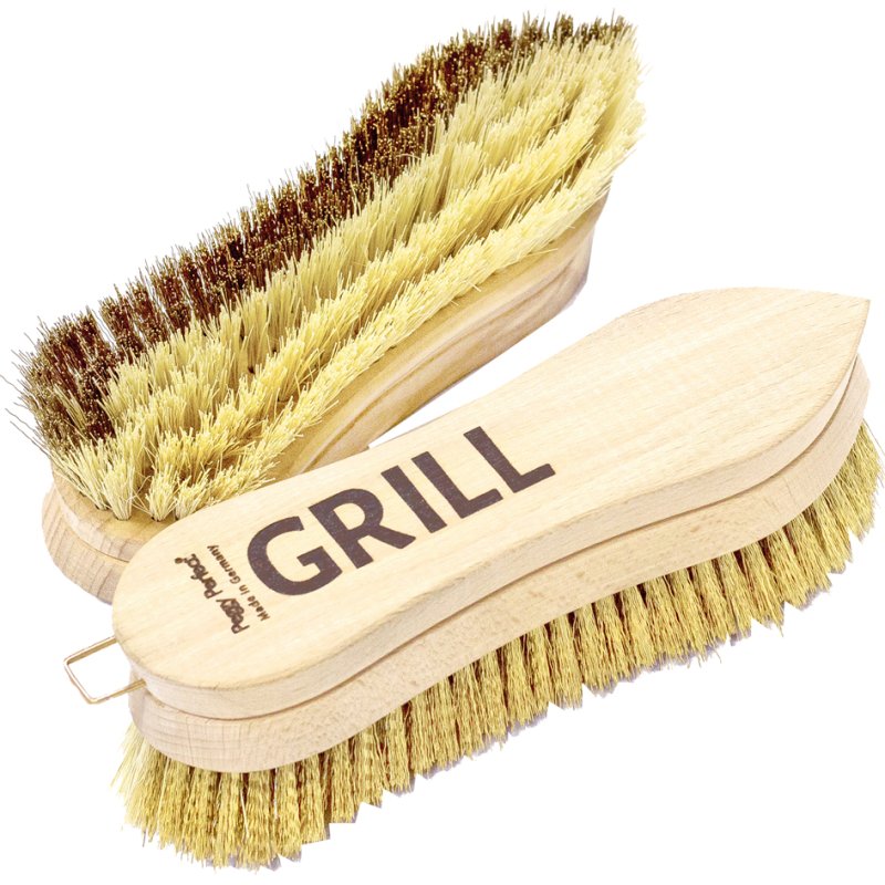 Peggy Perfect brosse à griller, naturel, poignée bois, brosses laiton/fibre, 175 mm