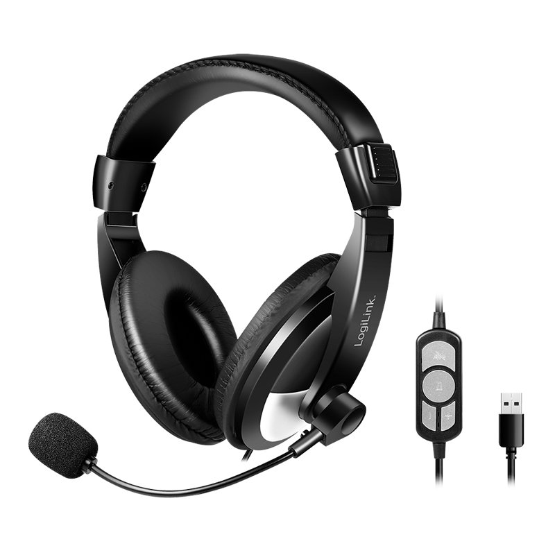 LogiLink casque audio stéréo avec contrôle, USB-A, noir