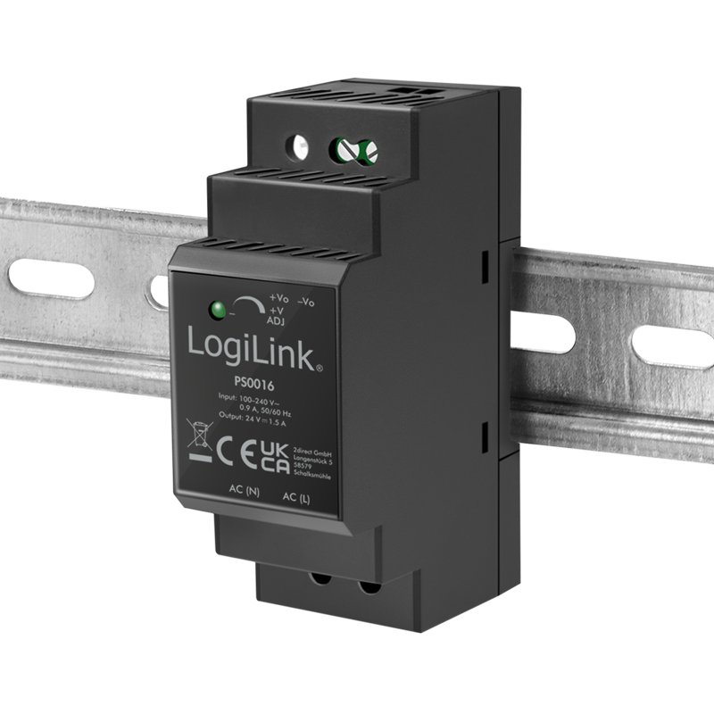 LogiLink Professional alimentation DIN rail, 36 Watt, 24 Volt, noir
