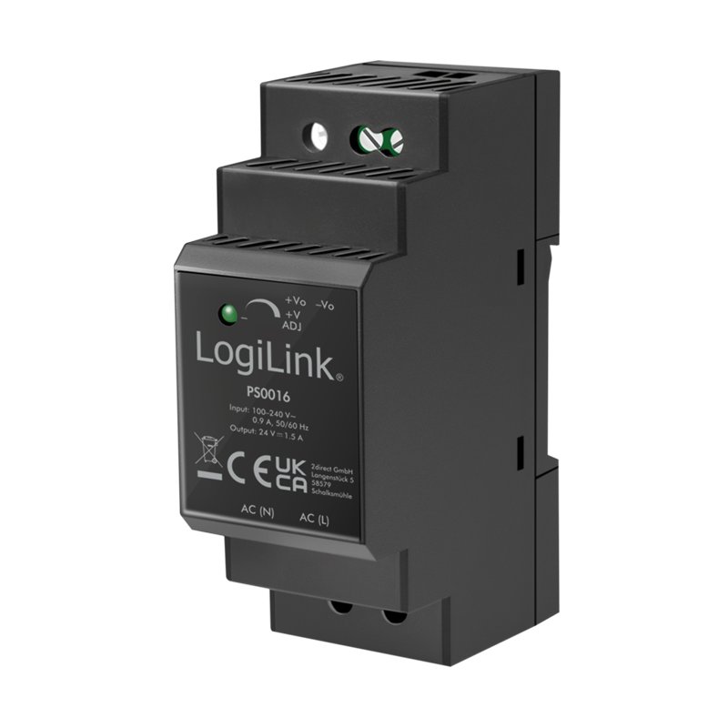 LogiLink Professional alimentation DIN rail, 36 Watt, 24 Volt, noir