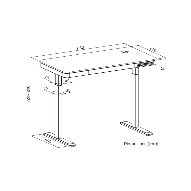 LogiLink bureau assis-debout, électriquement réglable en hauteur, 118×60 cm, piètement blanc