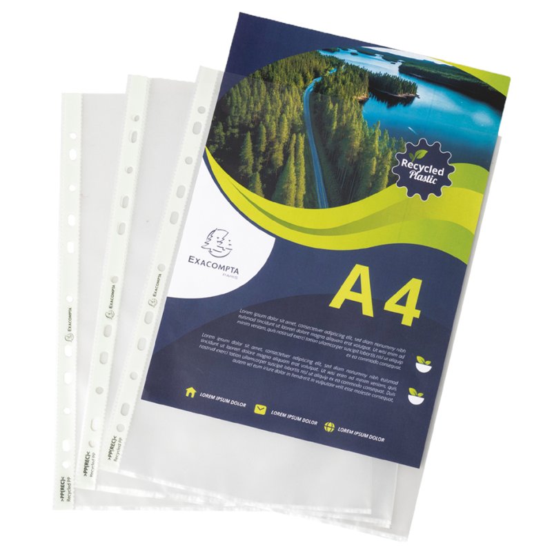 EXACOMPTA Pochettes perforées Forever A4, PP recyclé, 60 microns, 100 pièces