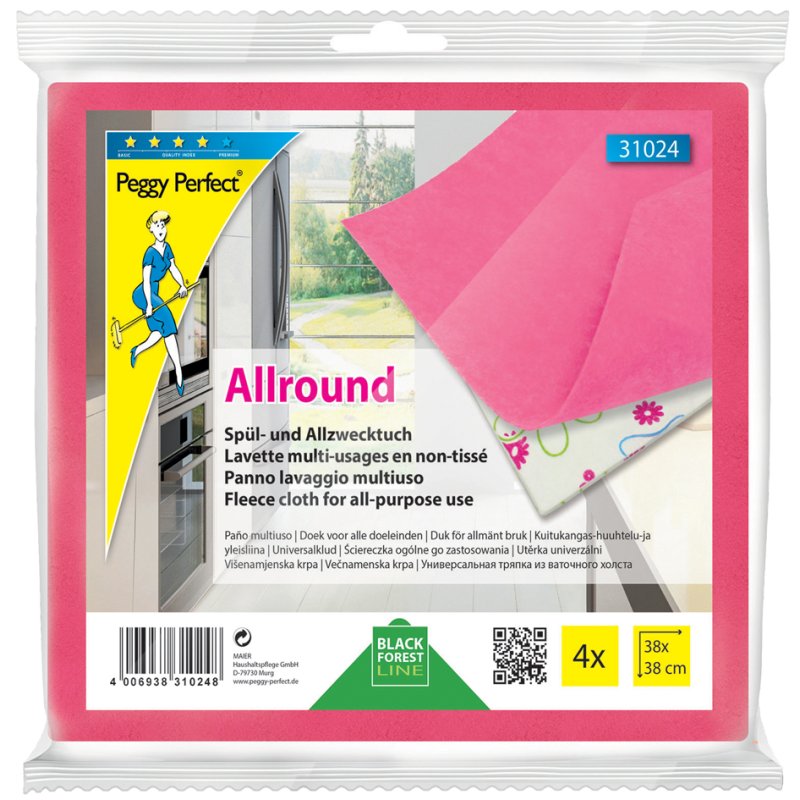 Peggy Perfect lingettes nettoyantes tout usage, rose, 380×380 mm, 4 pièces