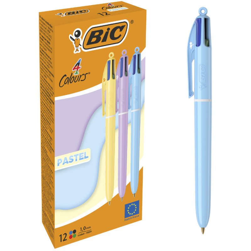 BIC balpen 4 Colours PASTEL, 4 kleuren, pastelkleuren, 12 stuks