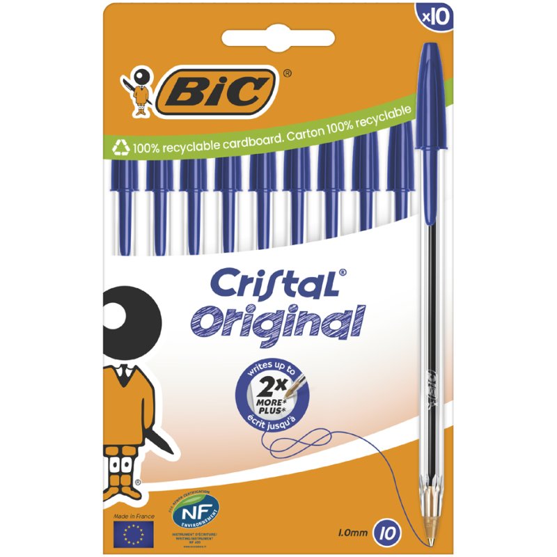 BIC Cristal stylo à bille, bleu, 0,32 mm, 10 pièces