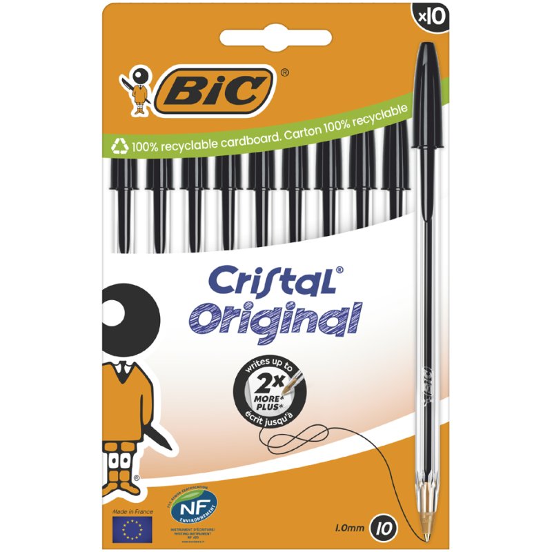 BIC Cristal stylo à bille, bleu, 0,32 mm, 10 pièces