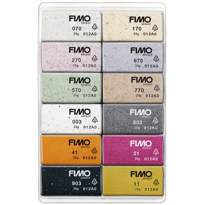 FIMO EFFECT pâte à modeler set Boho Colours, 12 blocs de 25 g, couleurs métallisées et granit