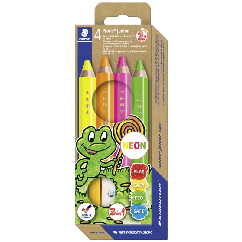 STAEDTLER Noris junior colouring pencils, hexagonal, neon, wallet of 4 pieces
