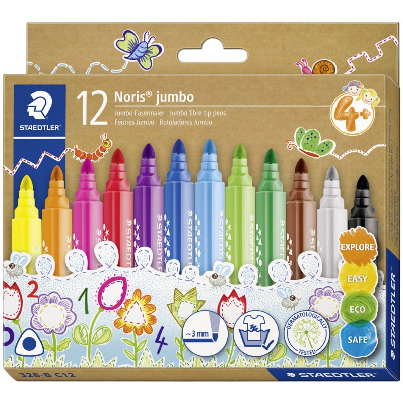 STAEDTLER Noris jumbo felt-tip pens, triangular, 3.0 mm, pack of 12