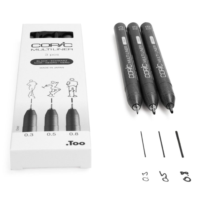 COPIC fineliner MULTILINER, noir, 3 pièces, 0,3/0,5/0,8 mm