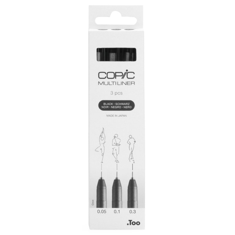 COPIC fineliner Multiliner, black, 3-piece set, 0.05/0.1/0.3 mm