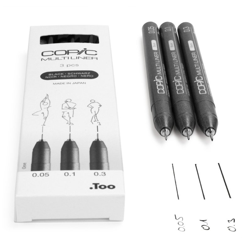 COPIC fineliner Multiliner, black, 3-piece set, 0.05/0.1/0.3 mm