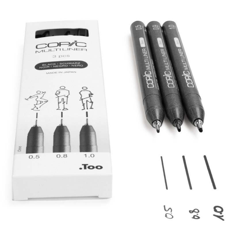 COPIC fineliner MULTILINER, black, 3-piece set, 0.5/0.8/1.0 mm