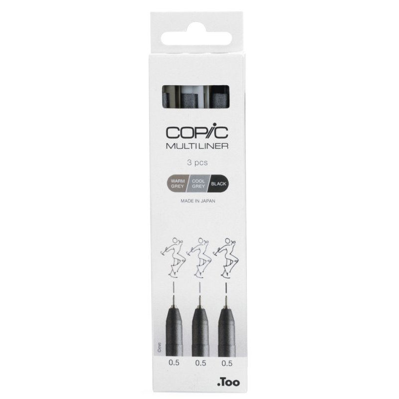 COPIC fineliner MULTILINER, grey/black, 0.5 mm, 3 pieces