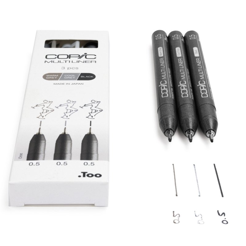 COPIC fineliner MULTILINER, grey/black, 0.5 mm, 3 pieces