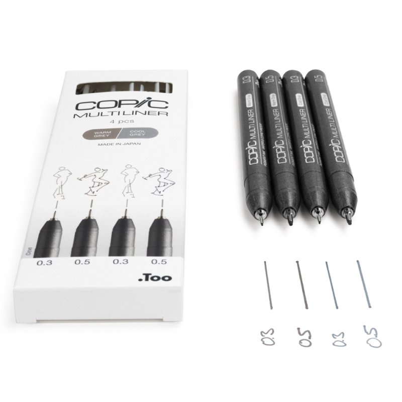COPIC fineliner Multiliner, grey, 4-piece set, 0.3 and 0.5 mm