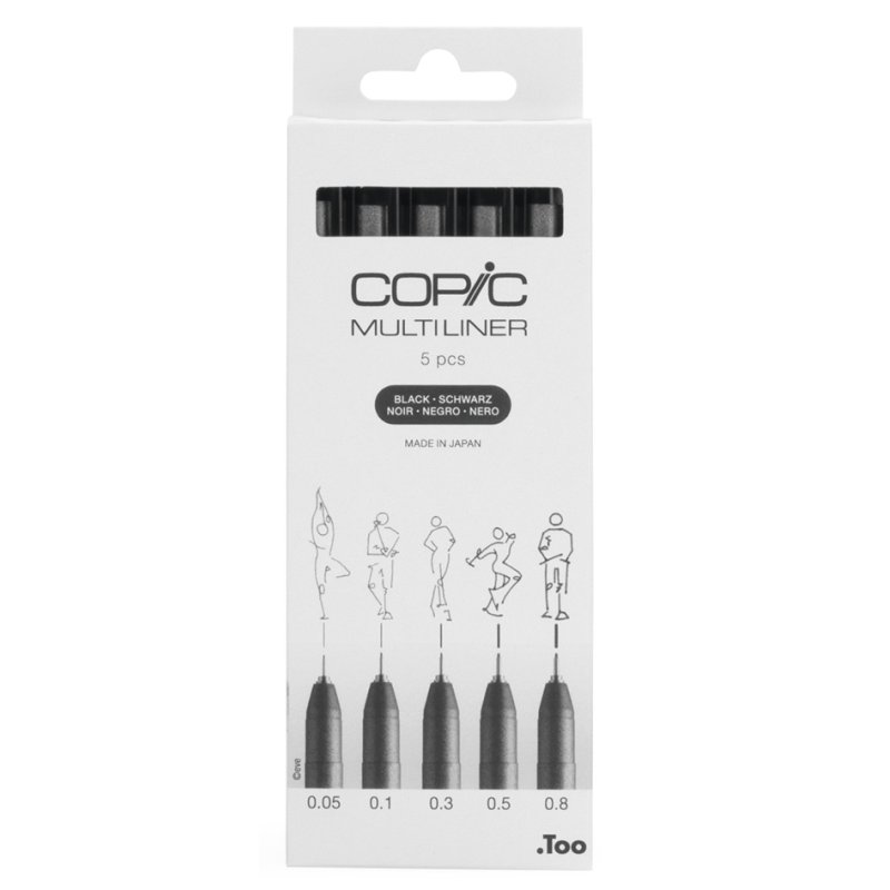 COPIC fineliner MULTILINER, noir, 5 pièces, largeurs de trait variées