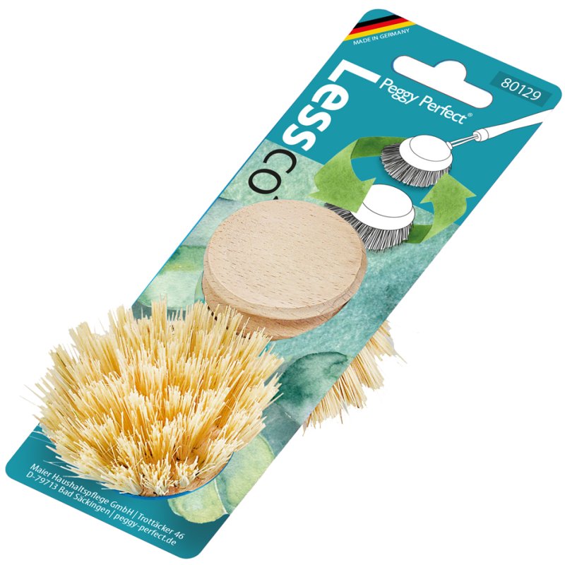 Peggy Perfect brosse à vaisselle LessCO2 rond, fibres naturelles, 250 mm, tête interchangeable