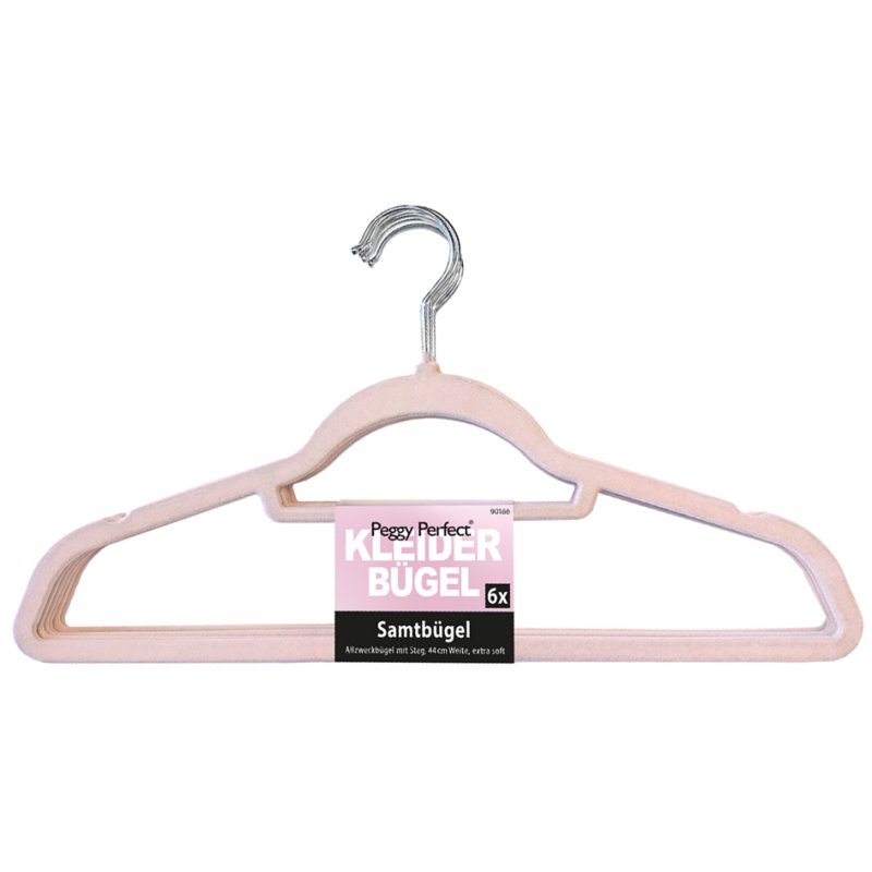Peggy Perfect velvet clothes hangers with trouser bar, anthracite/pink, 6 pieces