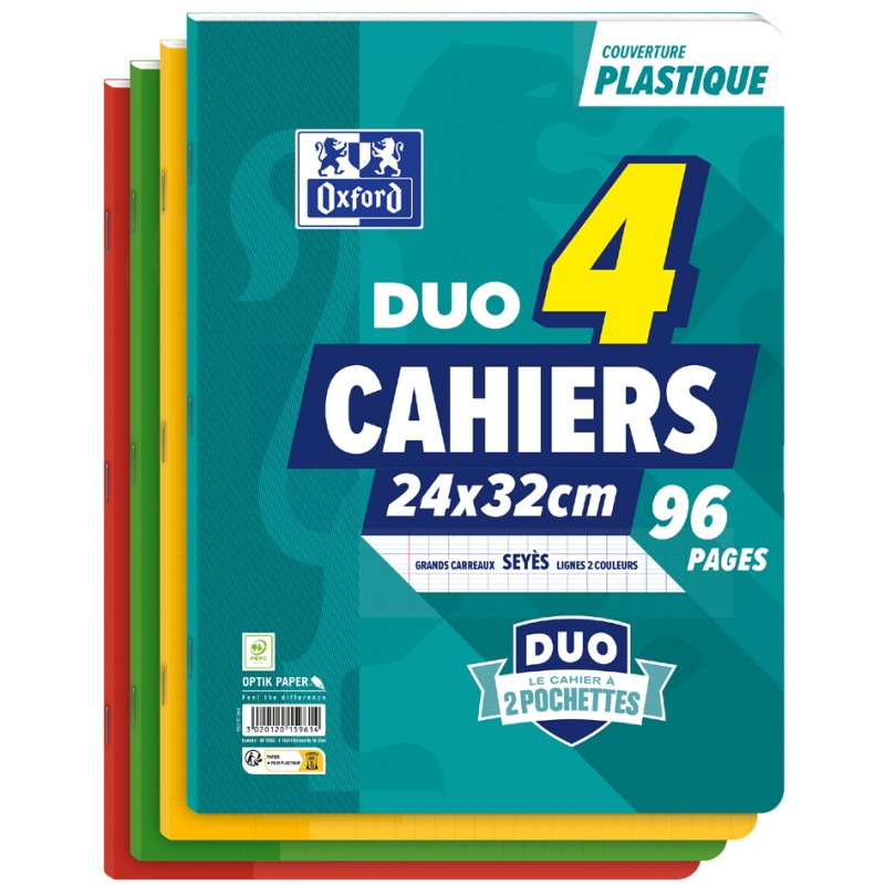 Oxford DUO writing exercise book, 240 × 320 mm, Seyès ruling, 4 pieces